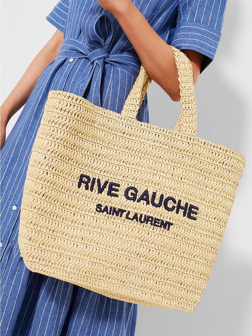 AUTHENTIC Saint Laurent Raffia Rive Gauche Tote Bag - Picture 2 of 12